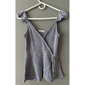 Y2K White & Blue Striped Baby Doll Tank XS Women’s Retro 2000s Festival Top